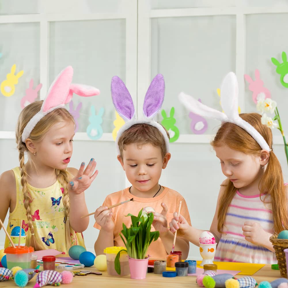 YUJUN 6PCS Plush Bunny Ears Headband, Easter Multi-Color Cute Rabbits Ears Hairbands for Easter Kids Game and Easter Party Favors