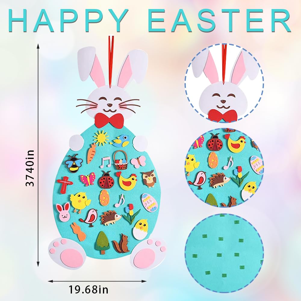 Hying Easter DIY Felt Rabbit Set - Bunny Craft Kits With Detachable Ornament, Happy Easter Chick Eggs for Wall Hanging, Home Party Decoration Supplies