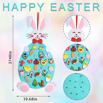 Hying Easter DIY Felt Rabbit Set - Bunny Craft Kits With Detachable Ornament, Happy Easter Chick Eggs for Wall Hanging, Home Party Decoration Supplies