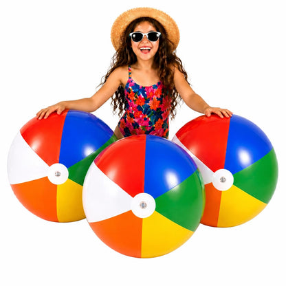 4E's Novelty Beach Balls [3 Pack] 20" Inflatable Beach Balls for Kids - Pool Games Toys for Kids & Toddlers, Classic Rainbow Color, Easter Outdoor