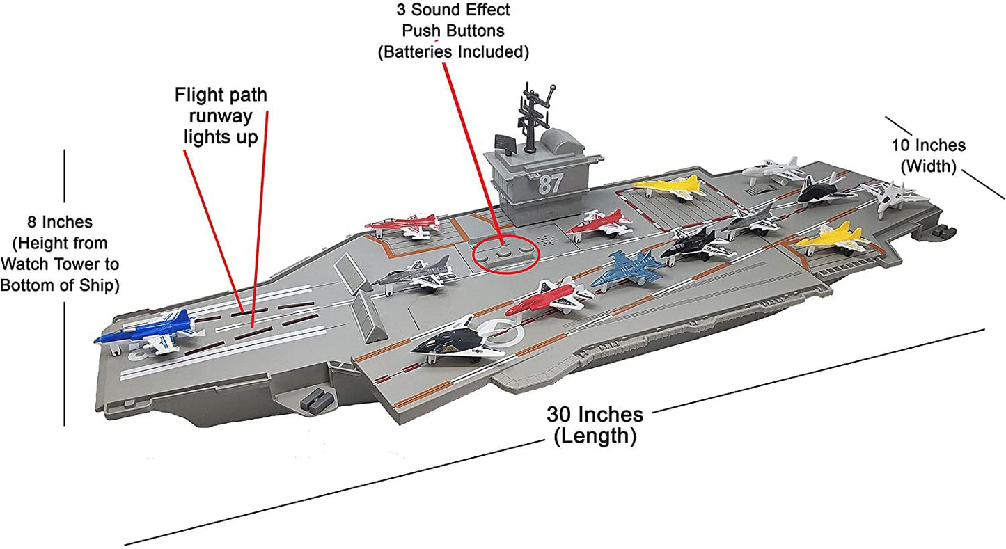 30 Inch Aircraft Carrier Toy Sound Effects, Light Up (14 Fighter Jets)