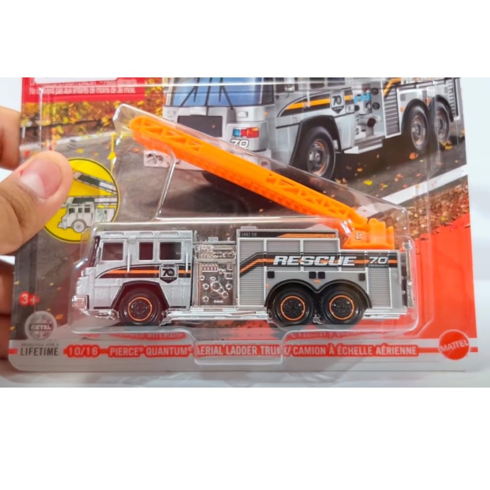Matchbox Pierce Quantum Aerial Ladder Truck, Working Rigs 10/16 [Silver/Orange]