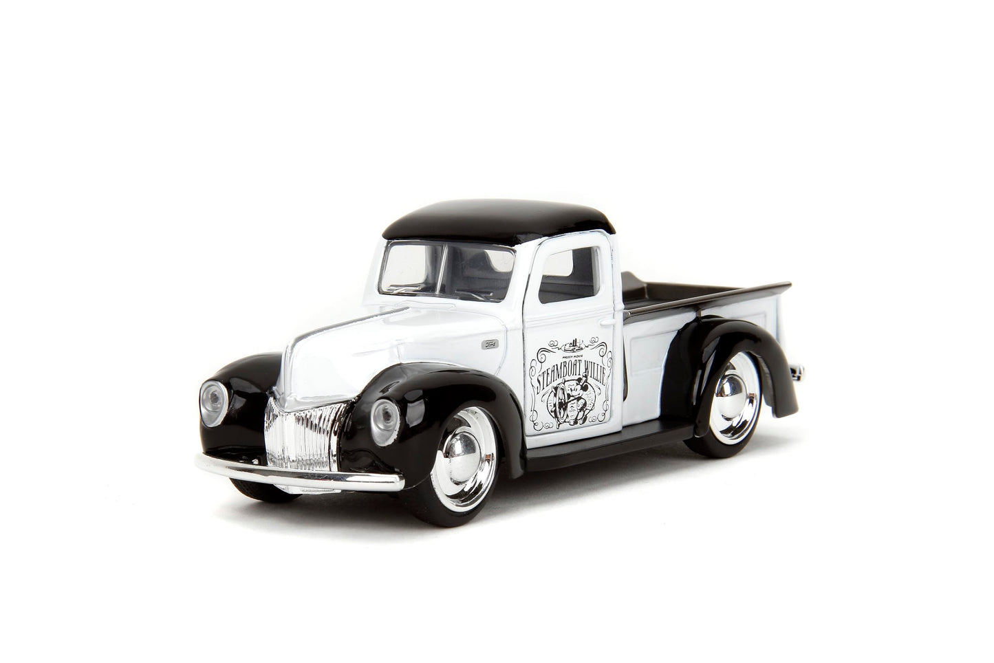 Jada Toys Disney Steamboat Willie 1941 Ford Pickup - Disney Mickey Mouse 1:32 Scale Die-Cast, Opening Doors, Rubber Tires - Collectible for Adults