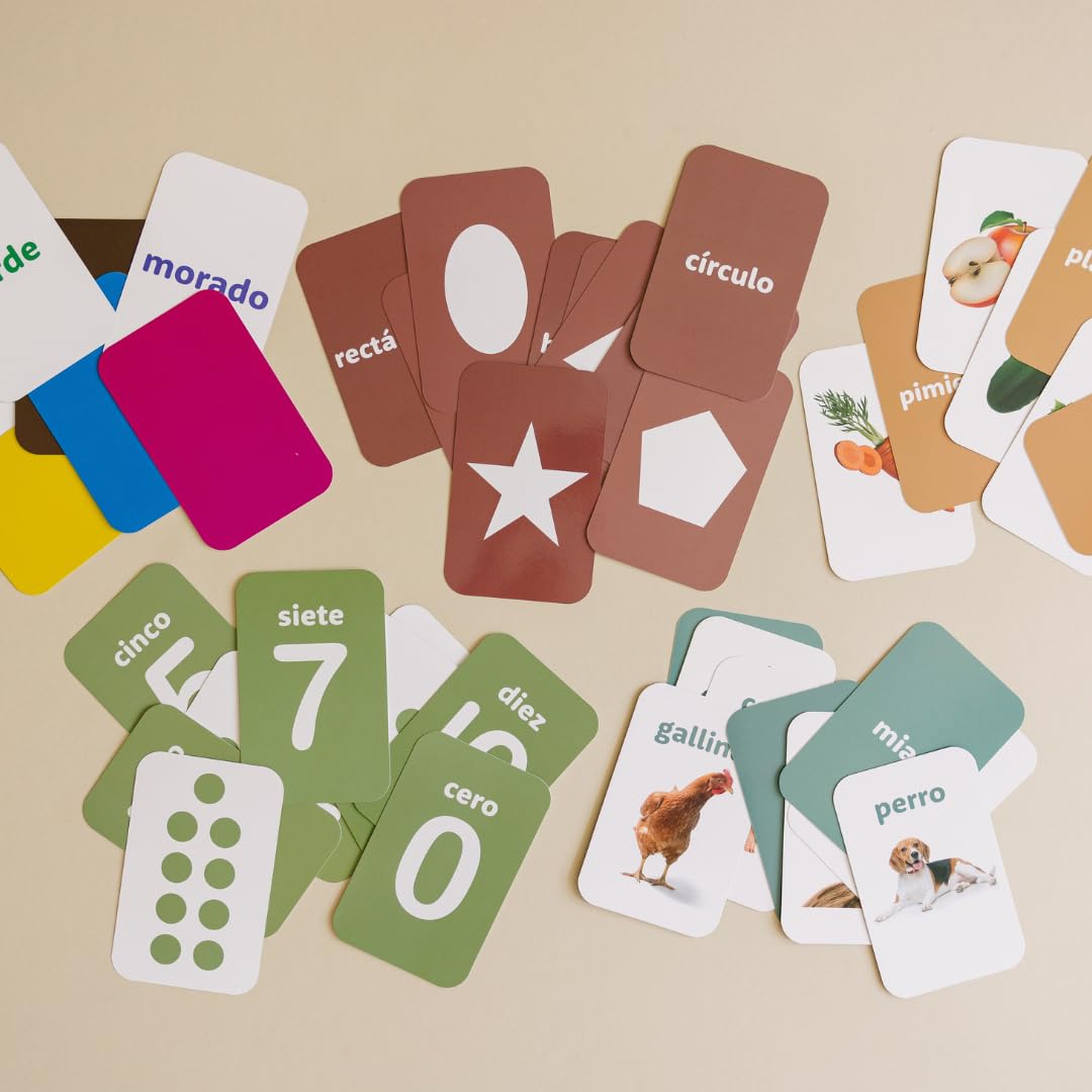 Learn & Drop Spanish Flashcards | Spanish Flash Cards for Kids and Toddlers | Learn Colors, Shapes, Numbers, Fruits and Veggies, and Animals