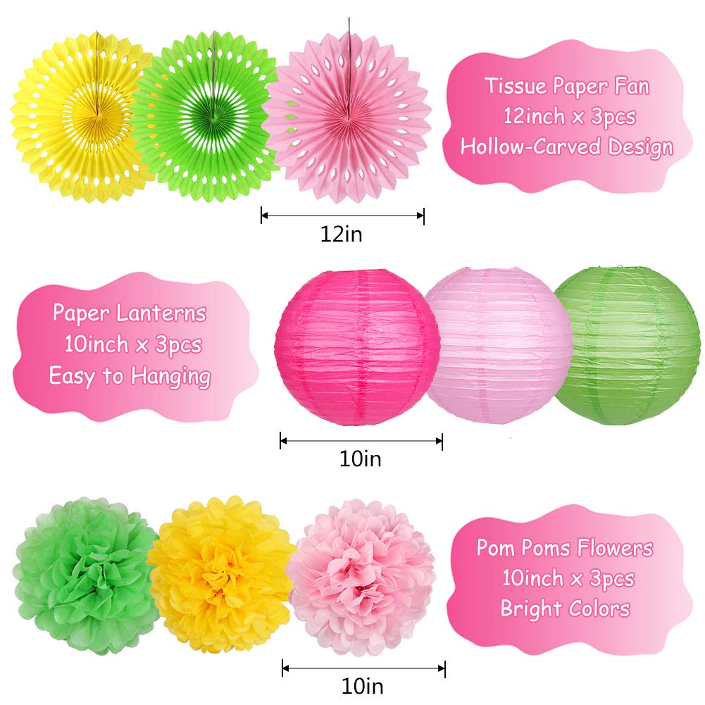YUNXUAN Flamingo Party Supplies, Hawaiian Party Decorations Flamingo and Pineapple Honeycomb Ball Paper Lanterns Paper Fans Pom poms Flowers