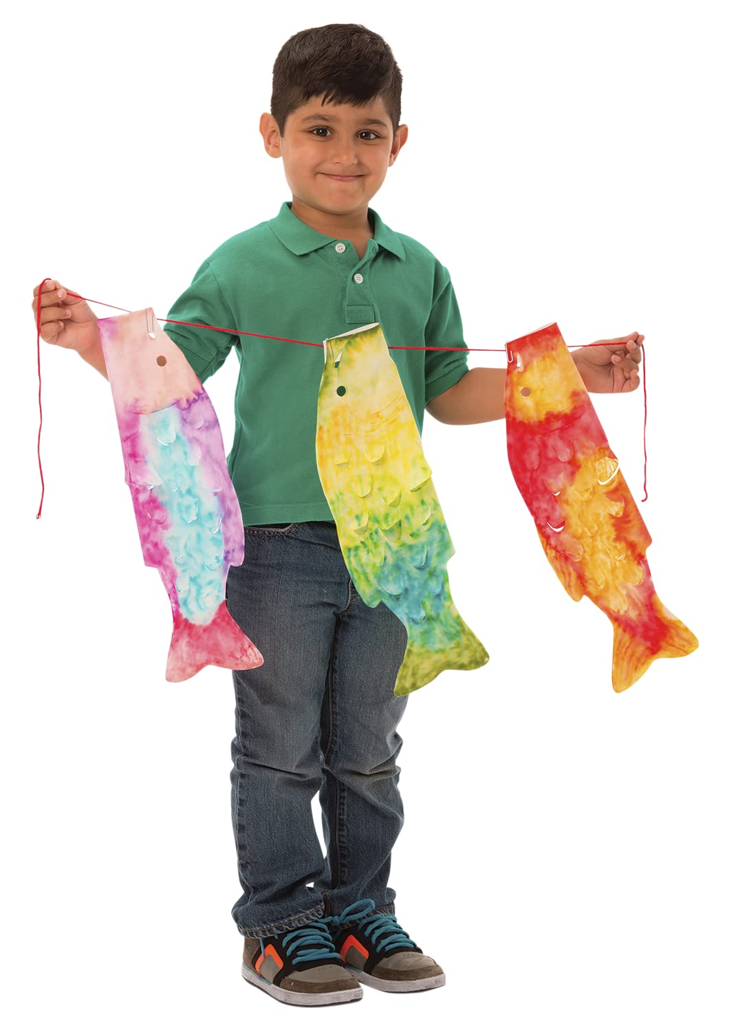 Roylco Japanese Carp Koinobori Wind Sock Craft Kit - 24 Color Diffusing Paper Fish Windsocks for Kids, Cultural Art Activity with Instructions