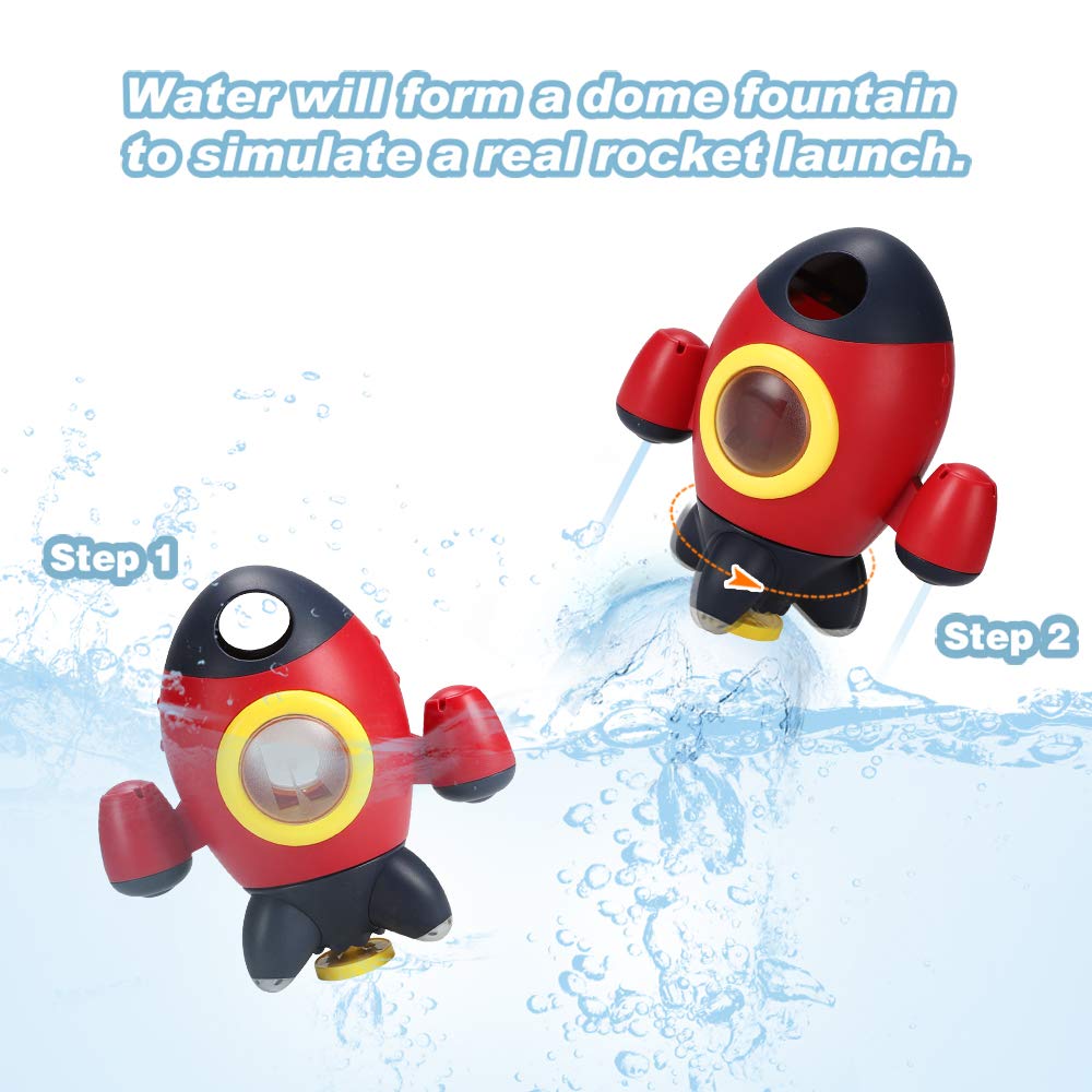 Elovien Bath Toys, Space Rocket Bath Toys for Toddlers 1-3, Spray Water Baby Bathroom Toys with Rotating Fountain, Shower Bathtub Toys for Toddlers