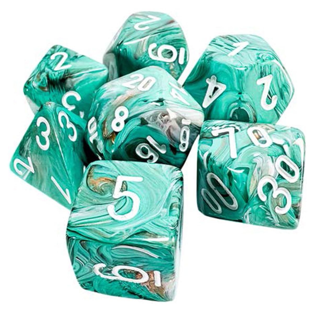 Chessex Mega-hedral Poly Set - Marble, Oxi-Copper w/White (7)