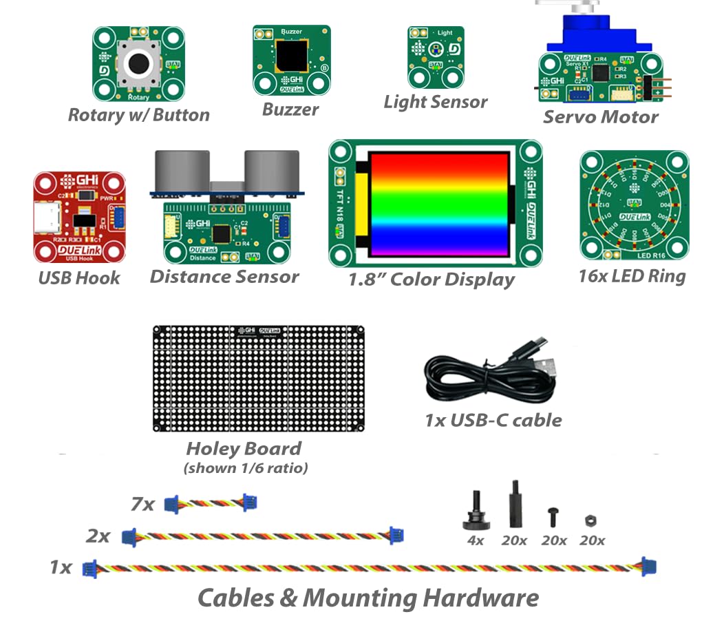 DUELink Smart Electronic Building Blocks Kit: Use with Python, Javascript, Arduino, RPI, MakeCode, or MicroBlocks.