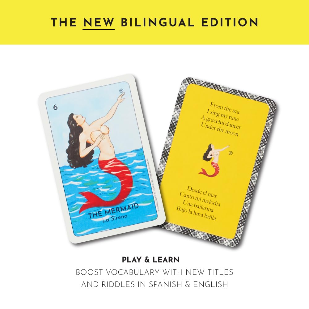 Loteria Bilingual Game - Classic Mexican Bingo with English & Spanish Riddles, Remastered Art & Reversible Boards, Educational Family Game for Kids