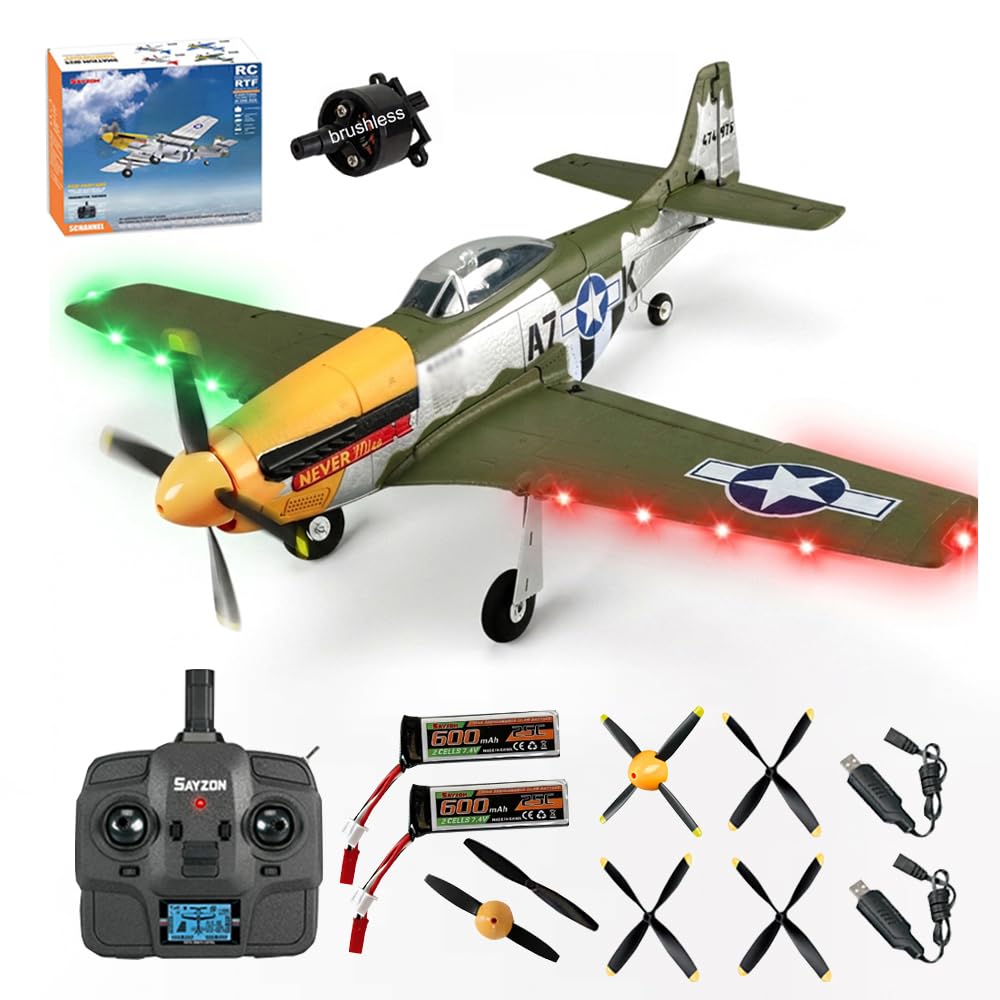 SAYZON RC Plane for Adults 5 Channels Brushless P51D Mustang RC Airplane 3D/6G 2.4G RTF RC Plane 510mm Fixed-Wing Remote Control Plane with 2