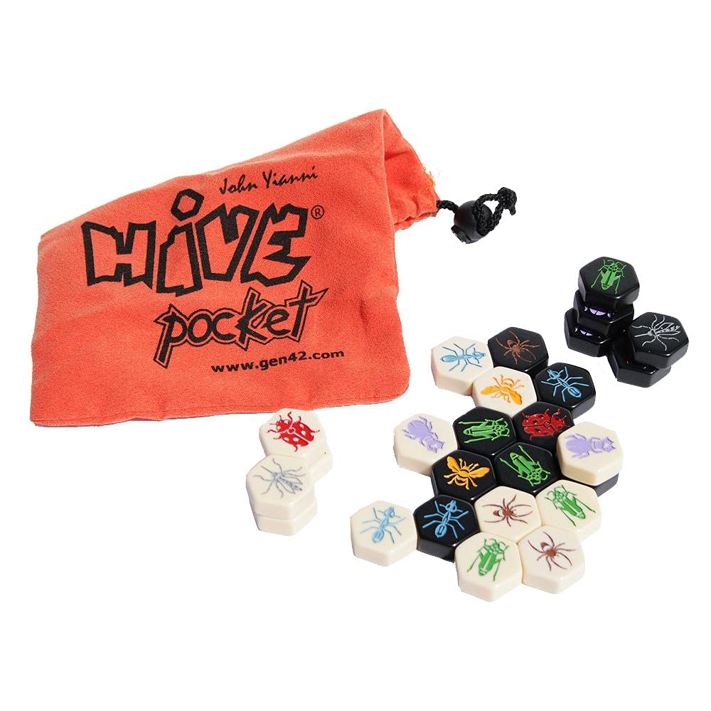Hive Pocket Game by Smart Zone Games | Portable Abstract Strategy Game for 2 Players | Includes Ladybug and Mosquito Expansions | Compact Travel