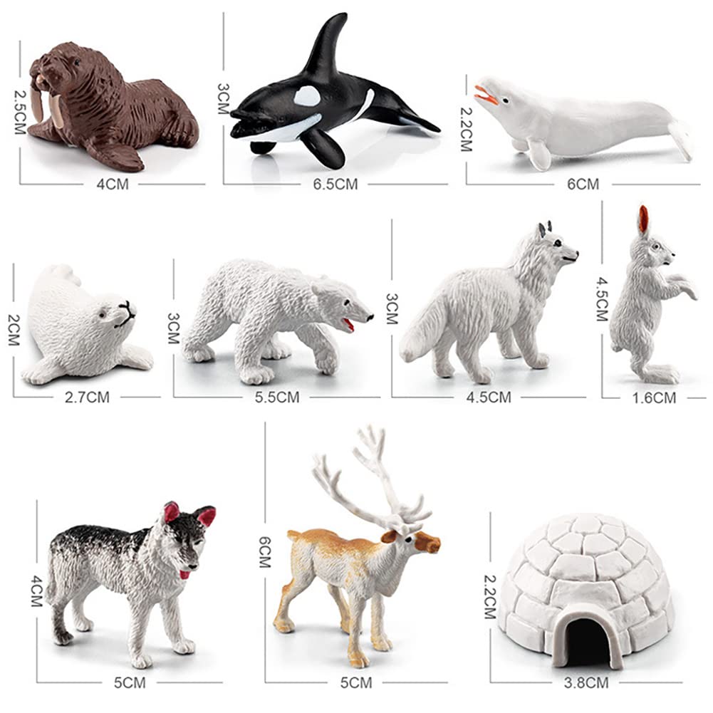 BLAPNK 15 Pcs Mini Polar Animal Figurines Model Realistic Glowing Igloo Plastic Bear Animal Figure Playset Miniature Arctic Sea Figurines Cake Toppers