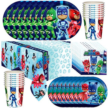 Treasures Gifted Officially Licensed PJ Masks Birthday Party Supplies - Serves 16 Guests - Dinnerware Deluxe Set PJ Masks Party Party Decorations