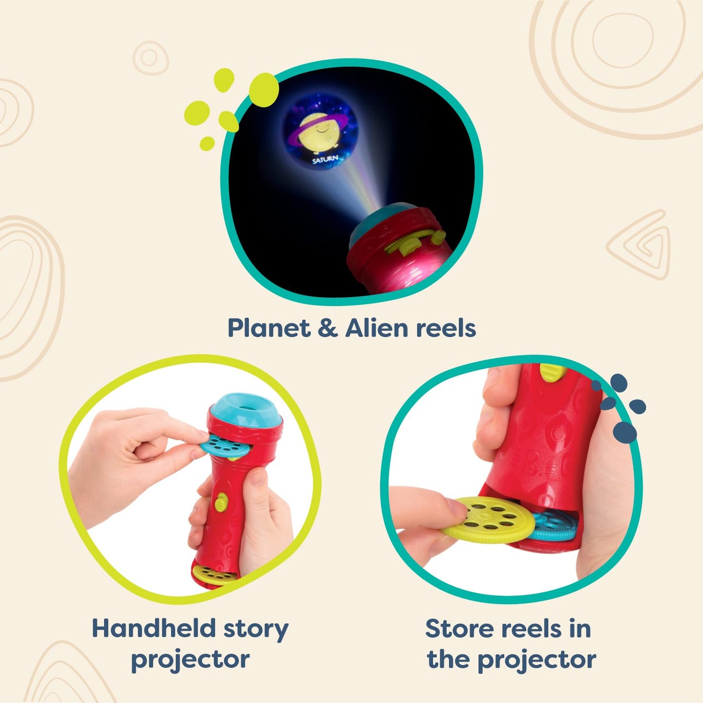 B. toys Light Me to The Moon Flashlight, 2 Image Reels, Red, 3-Piece Set