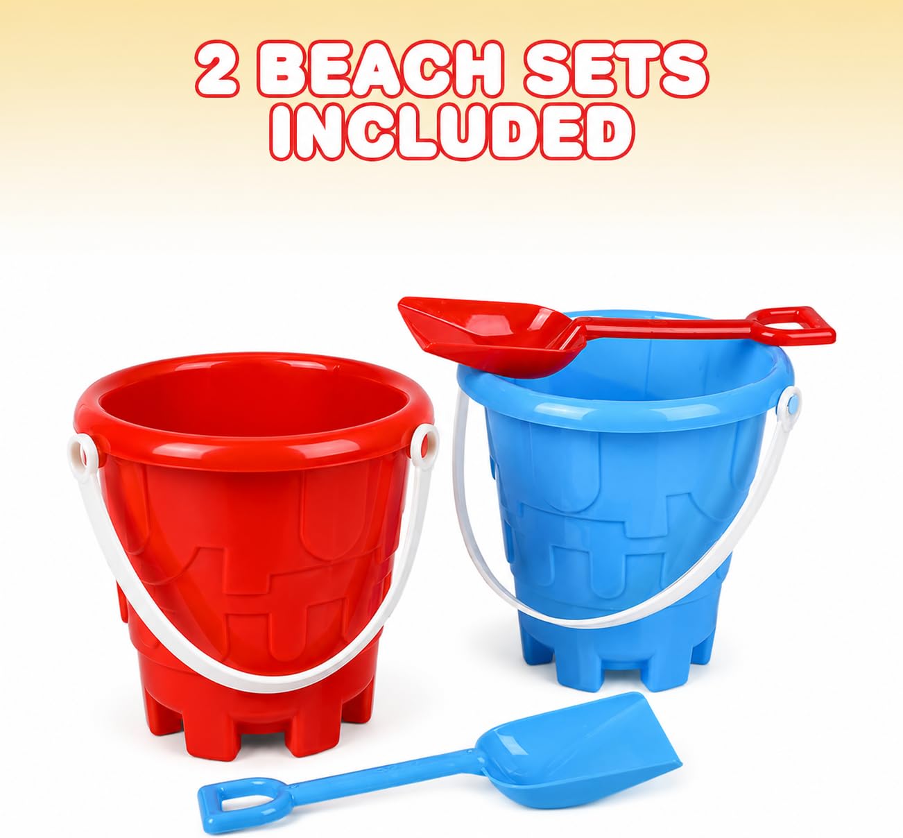ArtCreativity 6" Beach Bucket and Shovel for Kids (Set of 2) Includes 2 Sand Shovels and 2 Buckets with a Sand Castle Design Inside, Sandcastle