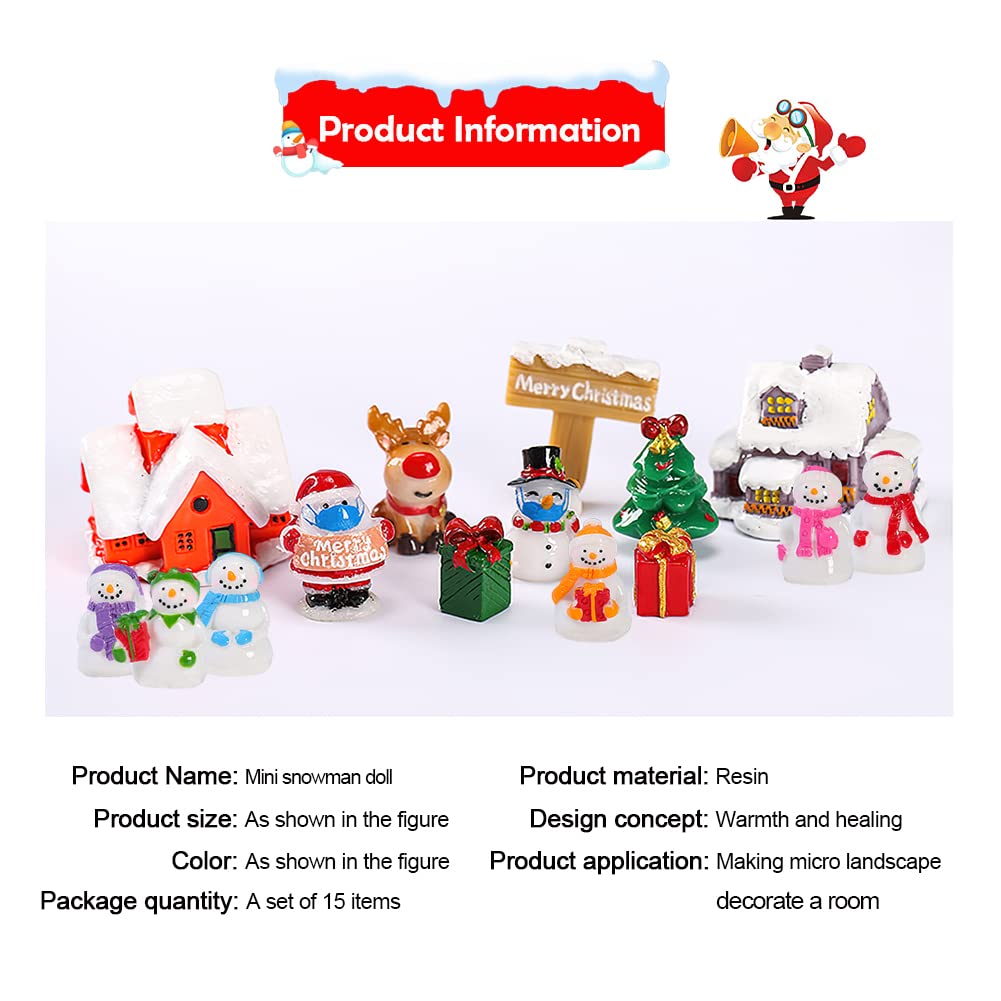 Kayzyue Miniature Christmas Ornaments Figurines Mini Resin Fairy Ornaments Kit for DIY Crafts Dollhouse Home Decor Snow Globe (15 Pcs Miniature)