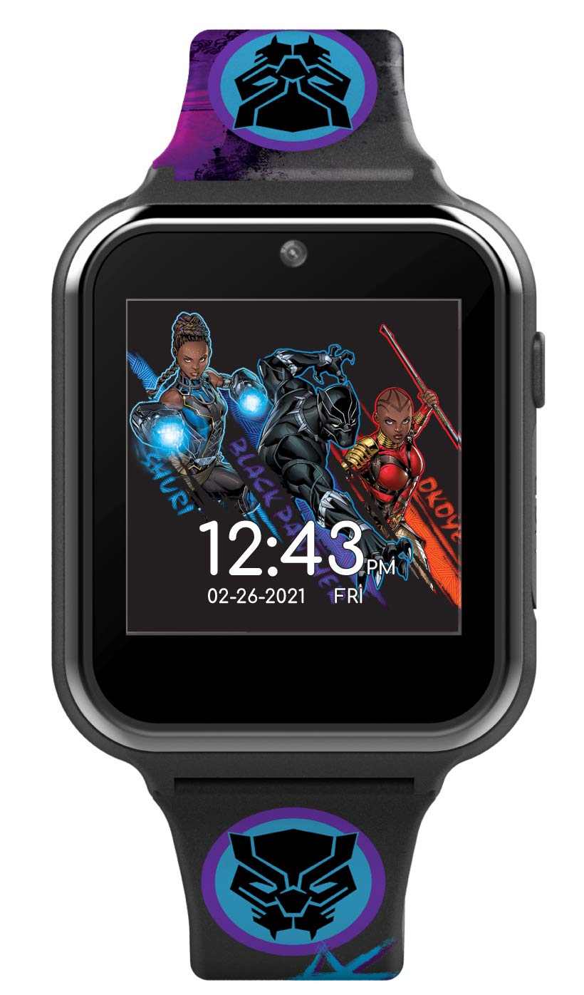 Accutime Kids Marvel Black Panther Black Educational ,Touchscreen Smart Watch Toy for Boys, Girls, Toddlers - Selfie Cam, Learning Games, Alarm