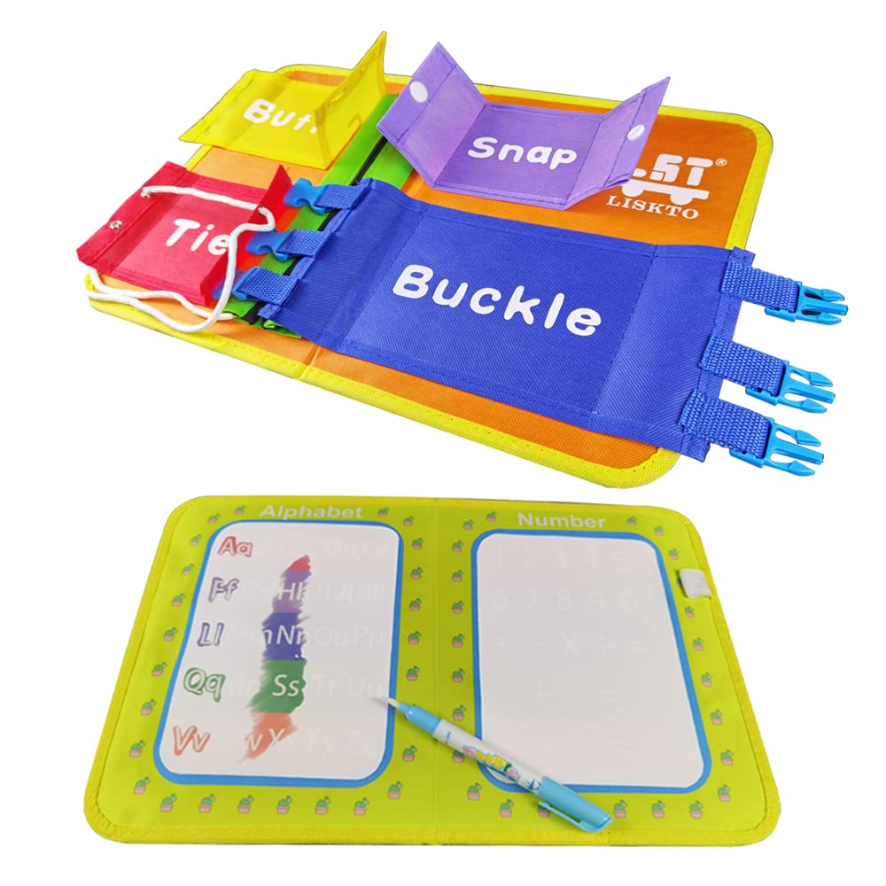 LST LISKTO Montessori Toys Busy Board Shoe Tie Practice for Kids: Gift for Toddlers Learn to Tie, Buckle, Lace, Zip, etc.Lead to Independence,Activity