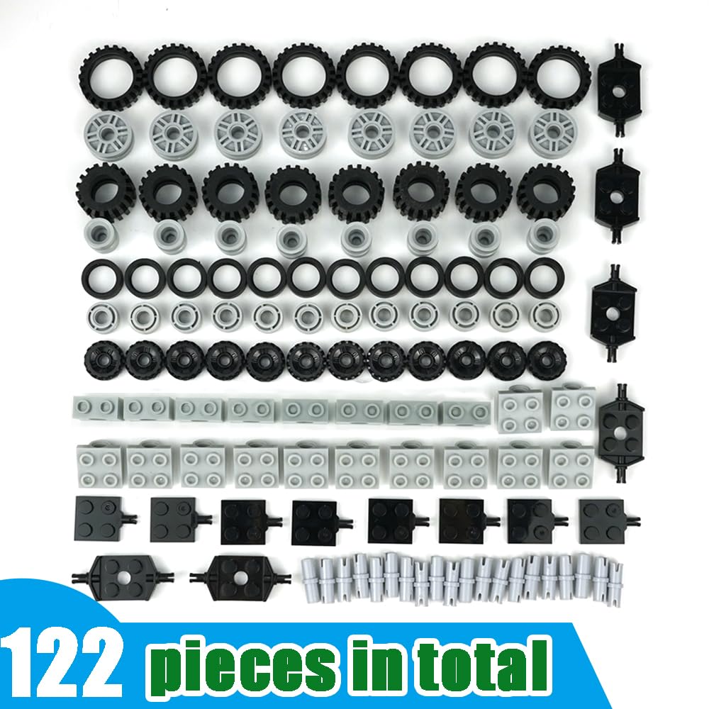 Pasacho Wheels and Axles Set, Car Parts Chassis Pieces Tires Building Blocks, Compatible with Classic Bricks Toys