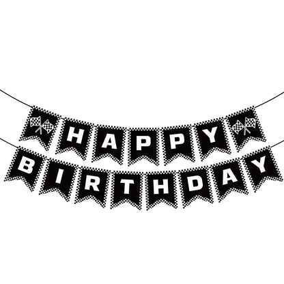 BIEUFBJI Race Car Birthday Banner, Checkered Happy Birthday Banner, Race Car Party Decorations, Racing Themed Party, Boys racing themed birthday