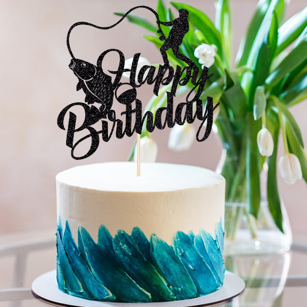 Dxsdgetue Fishing Cake Topper?Fisherman Birthday Party Decorations