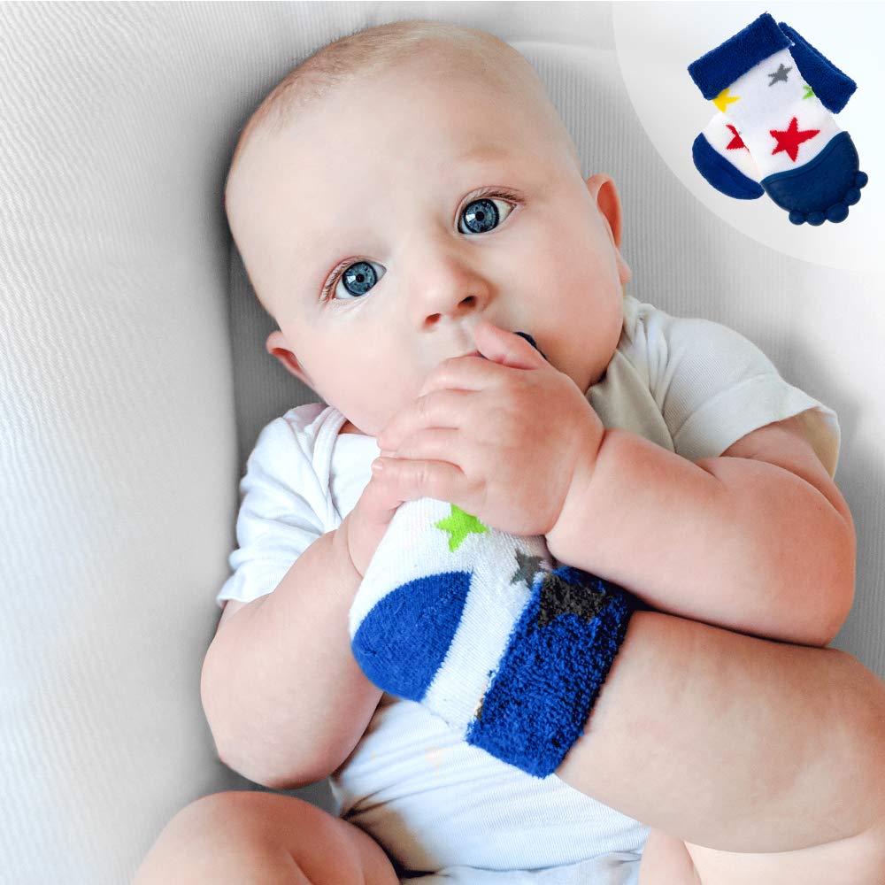 Nuby Soothing Teether Sock, Blue Stars, 5"