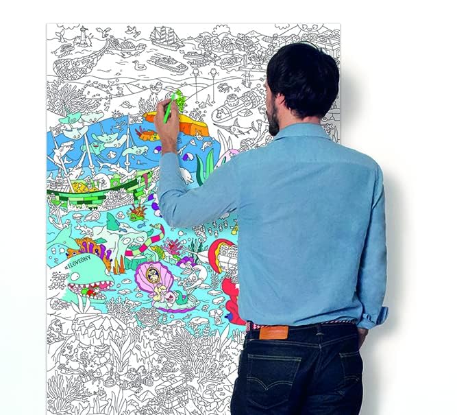 Omy Giant Coloring Poster - Ocean | Discover Magical Underwater Creatures and Lost Treasures | 40 x 28 Inches | Creative Play and Fun for Kids, Teens