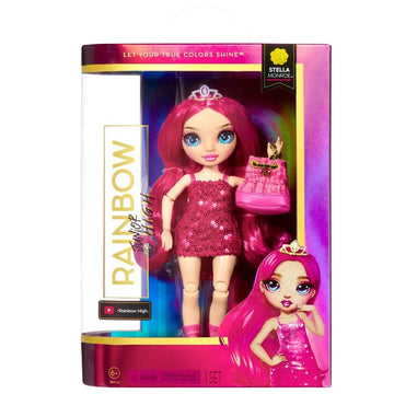 Rainbow High Jr High Series 2 Stella Monroe- 9" Fuchsia Pink Posable Fashion Doll with Designer Accessories and Open/Close Backpack. Great Toy Gift