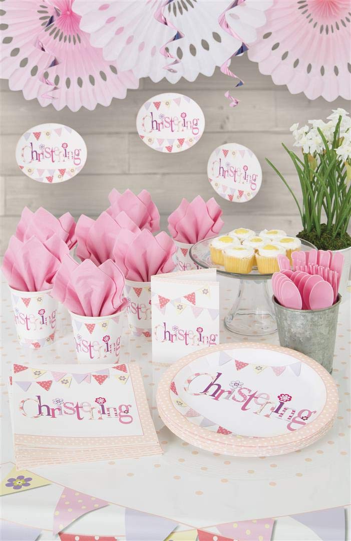 Unique 52036 Pink Christening Paper Cups 8 Pcs