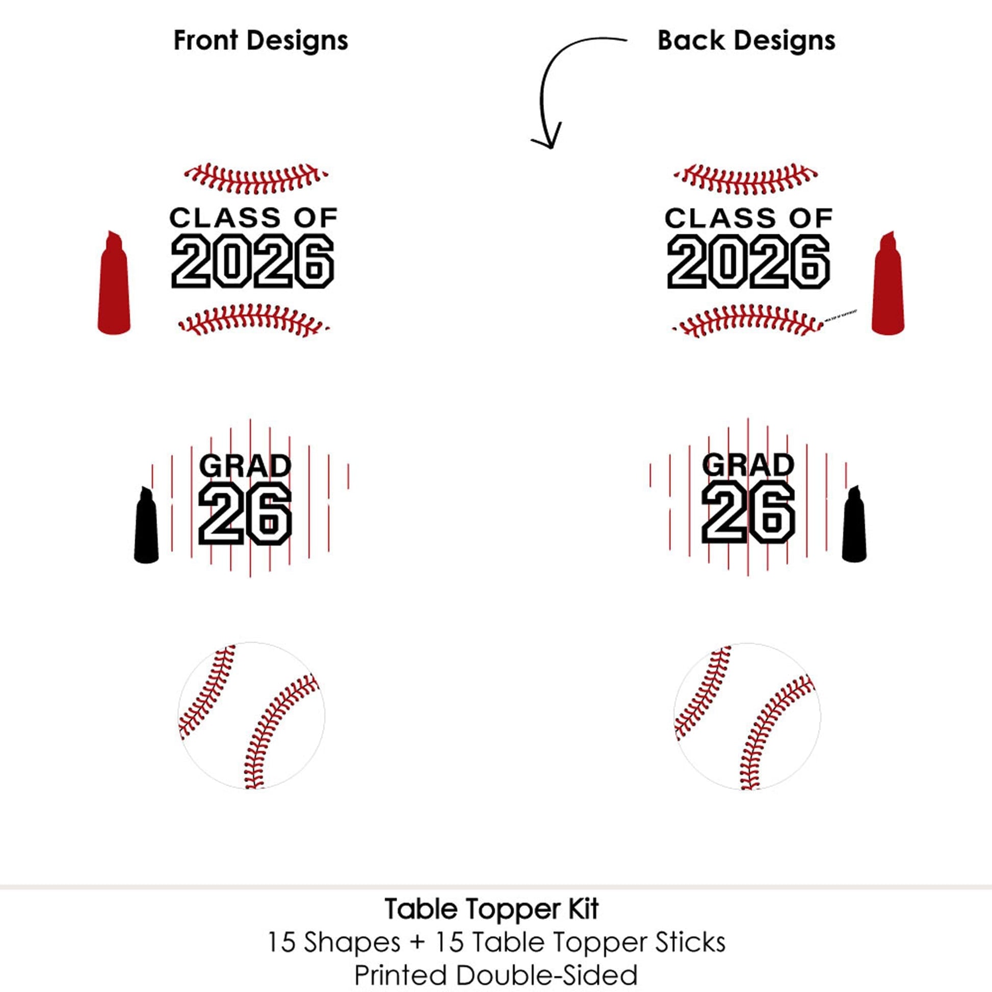 Big Dot of Happiness Grad Baseball - 2026 Graduation Party Centerpiece Sticks - Table Toppers - Set of 15
