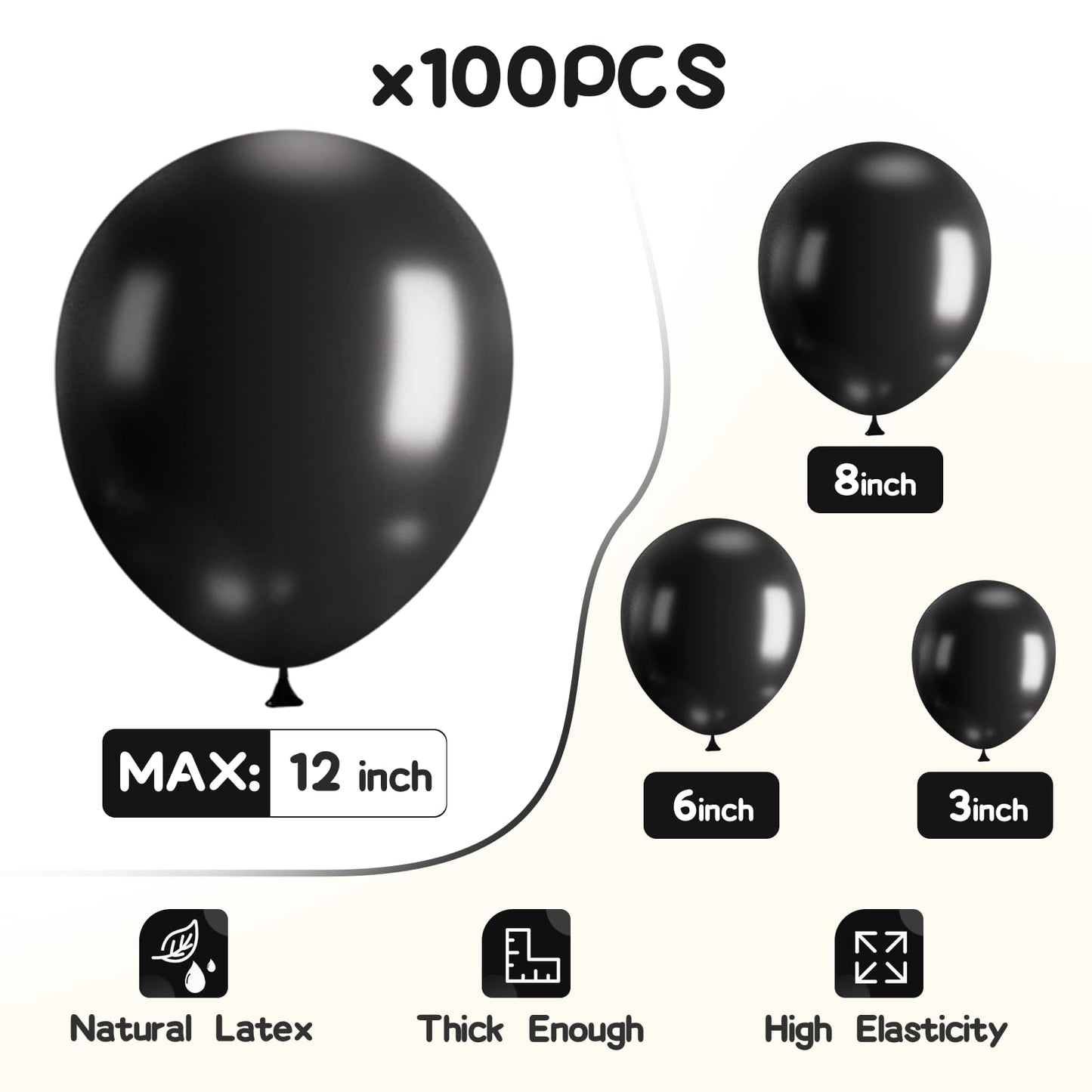 EMART Black Balloons 12 Inch 100pcs, Latex Balloons for Party(with Ribbon)