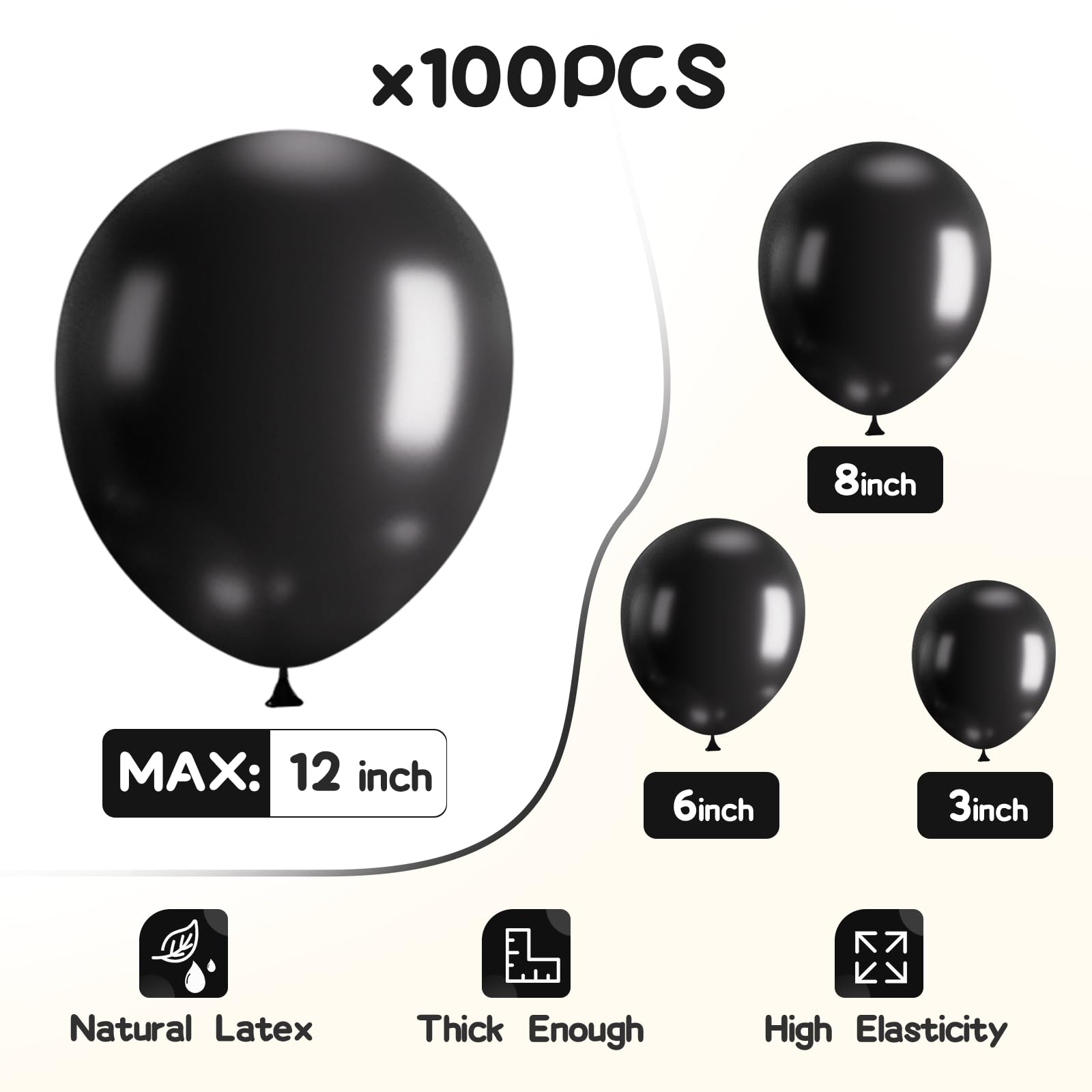 EMART Black Balloons 12 Inch 100pcs, Latex Balloons for Party(with Ribbon)