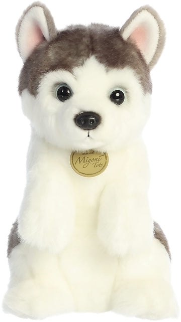 Aurora Adorable Miyoni Tots Sitting Pretty Husky Pup Stuffed Animal - Lifelike Detail - Cherished Companionship - White 10 Inches
