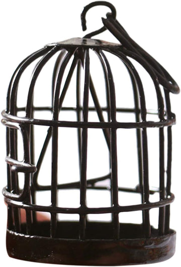 Dwuww Black Miniature Doll House Birdcage Ornament Model Home Desktop Decor Gift,Mini Miniature Doll Fairy Garden Ornaments Shelf Home Micro Landscape