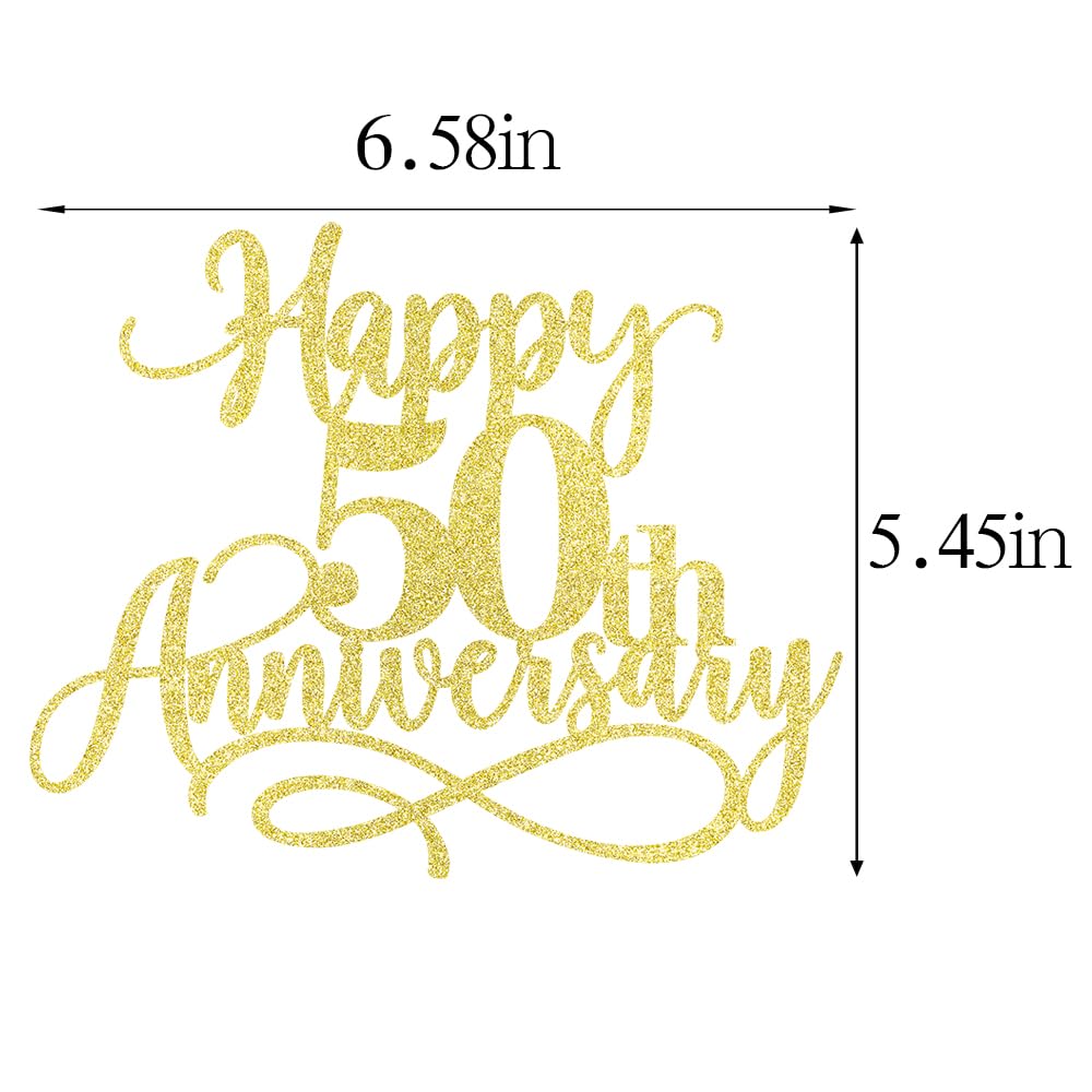 Dxsdgetue Gold Glitter Happy 50th Anniversary Cake Toppers - Wedding Anniversary Party, Company Anniversary Party, 50th Birthday Selected Decorations