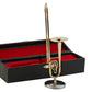 Dselvgvu Miniature Trombone with Stand and Case Brass Mini Musical Instrument Trombone Replica Collectible Figurines Dollhouse Accessories Model Home