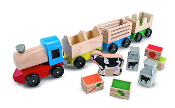 Melissa & Doug Wooden Farm Train Set - Classic Wooden Toy (3 Linking Cars)