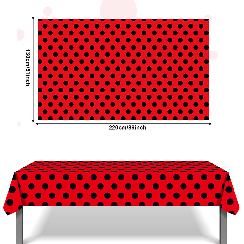 Ghberll Ladybug Party Bags 30Pcs Favor Kit with 1 Tablecover Red Black Polka Dots Tablecloth & Treat Paper Candy Bags for Birthday Party Decorations