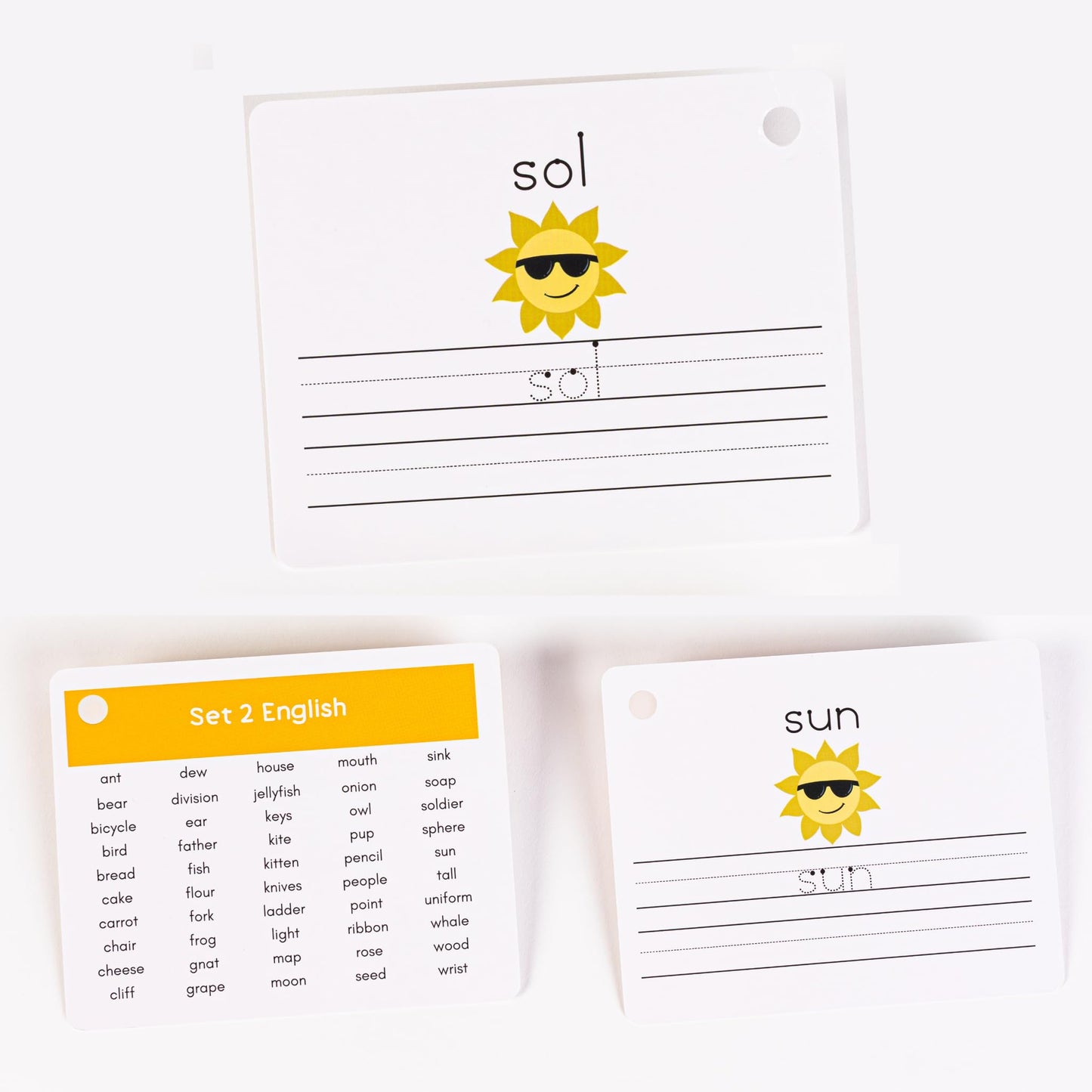 Dry Erase Spanish Flash Cards for Kids | English - Spanish Alphabet Flash Cards for Beginners - Set of 200 ESL Teaching and Learning Bilingual