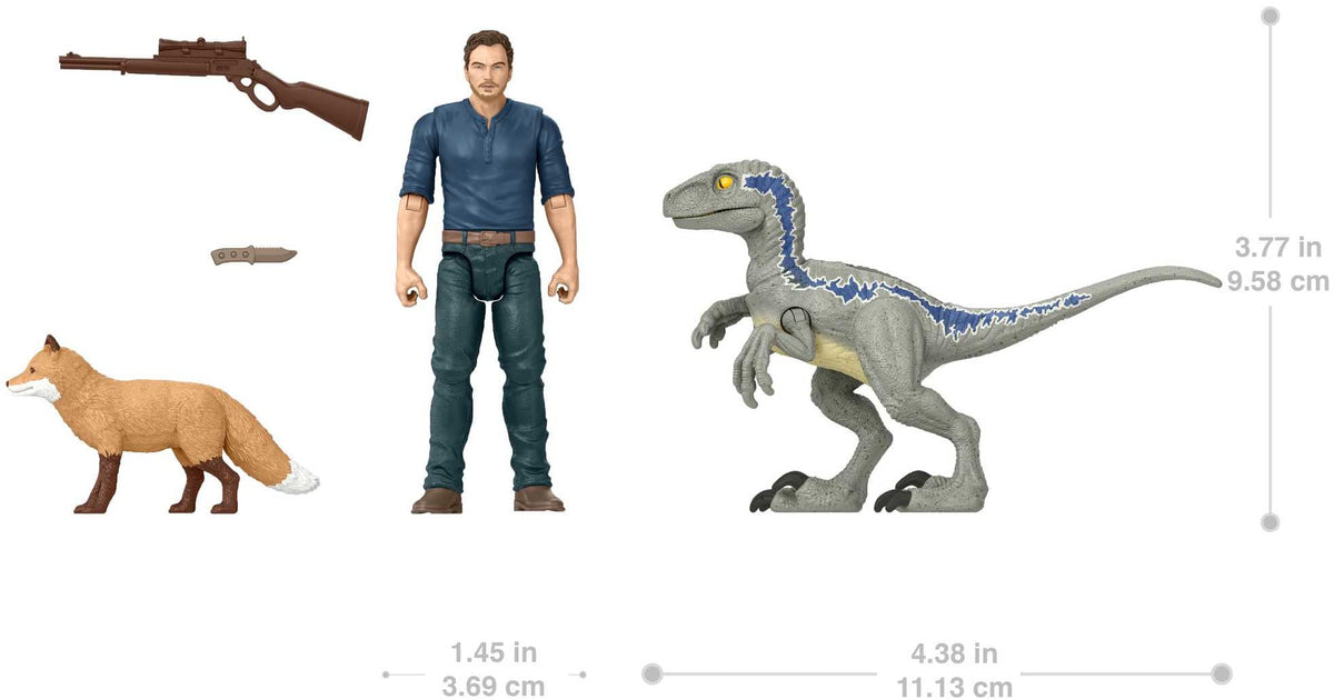 Mattel Jurassic World Dominion Human & Dino Action Figure Pack, Owen & Velociraptor Beta Figures & Accessories, Collectible Toy Dinosaur Set