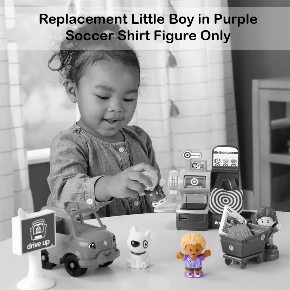 Fisher-Price Replacement Part for Collectible Little People Target Run Dollhouse Playset HXX97 - Replacement Little Boy in Purple Soccer Shirt Figure