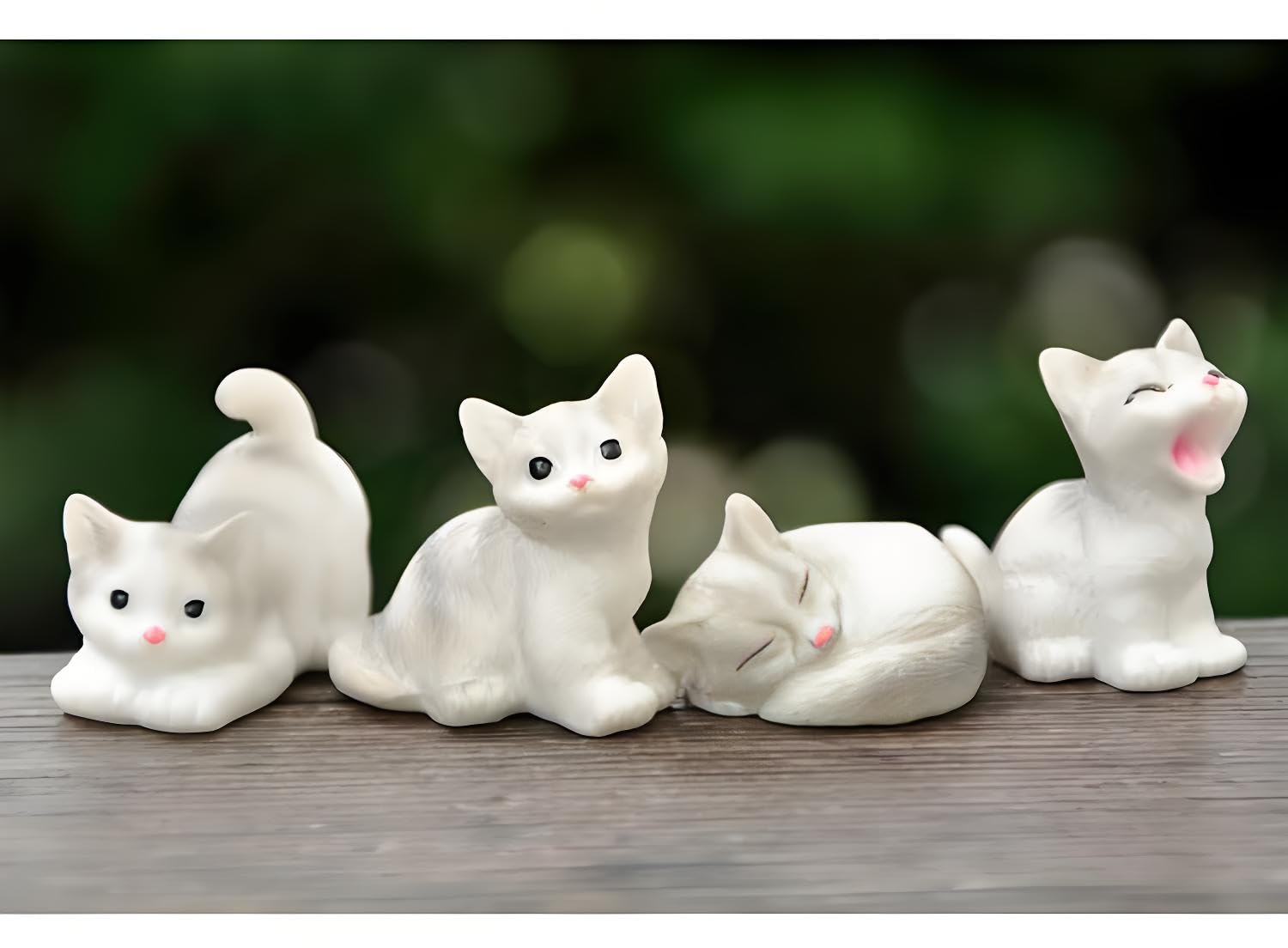 4 Pcs Mini Gray Cat Figurines in Different Poses - Cute Resin Kittens for Fairy Garden Accessories, DIY Terrarium Crafts, Moss Landscapes, Home