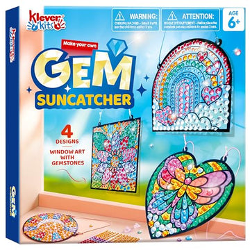 Klever Kits 4PCS Window Art Suncatcher Kits, Fun Gem Painting Kits, Diamond Art and Crafts for Boys Girls, Great Crafts Gift for Kids Birthdays