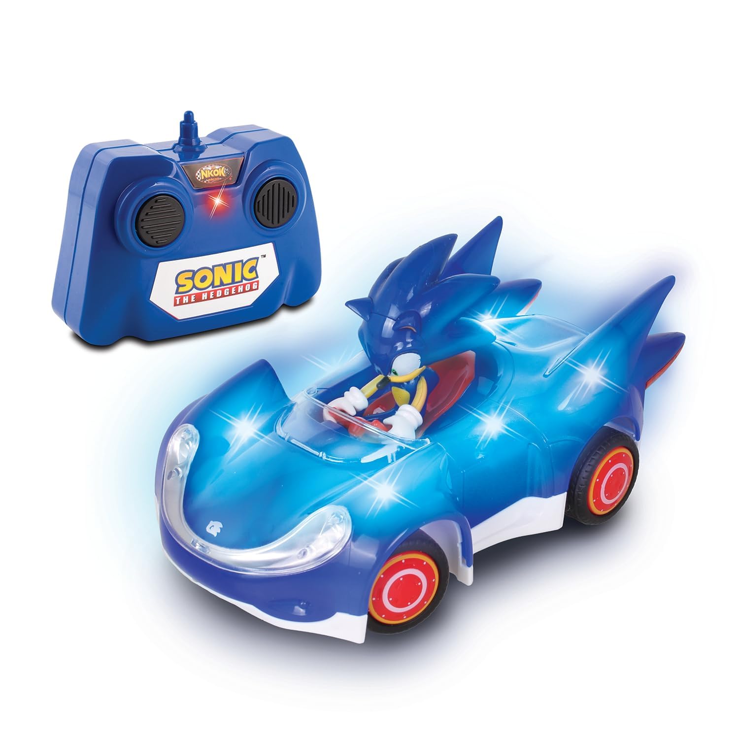 NKOK Sonic RC Car Glow Racer - Light-Up Remote Control Car, 1/28 Scale