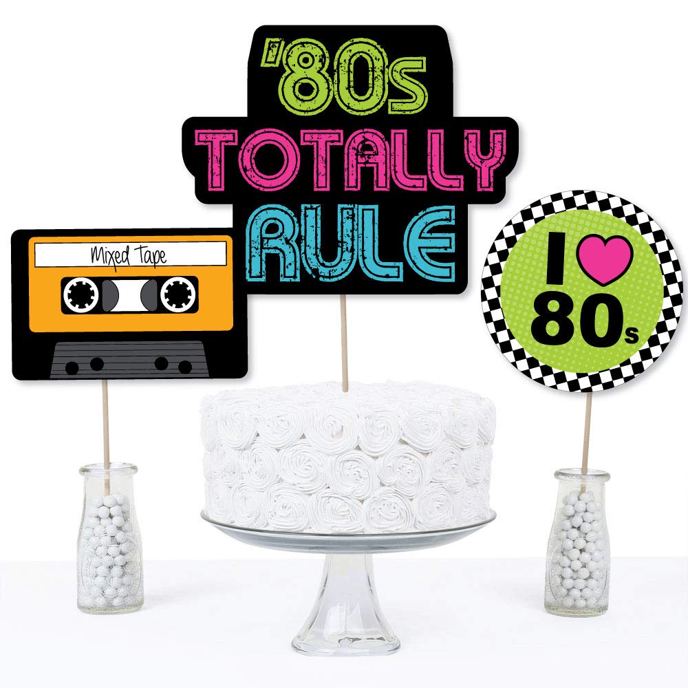 Big Dot of Happiness 80's Retro - Totally 1980s Party Centerpiece Sticks - Table Toppers - Set of 15