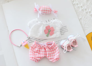 Clothes for Labubu Doll,Clothes for Dolls Accessories,Four-Leaf Clover Candy Summer Replacement Outfit Set 5 Pieces Suitable for Labubu 15&17cm