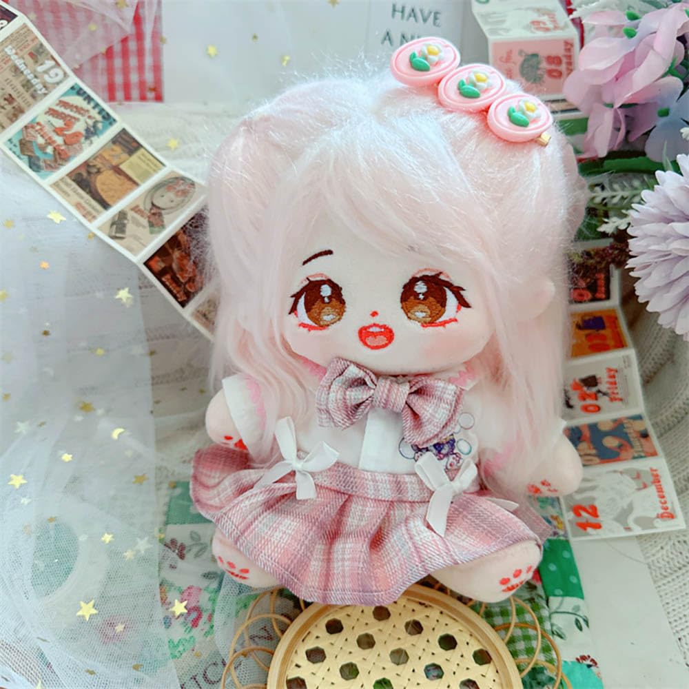 niannyyhouse 20cm Plush Doll Clothes Hairpin Shirt Skirt Jk Uniform Set 8in Soft Stuffed Plush Toy Dress Up Accessories (Pink)