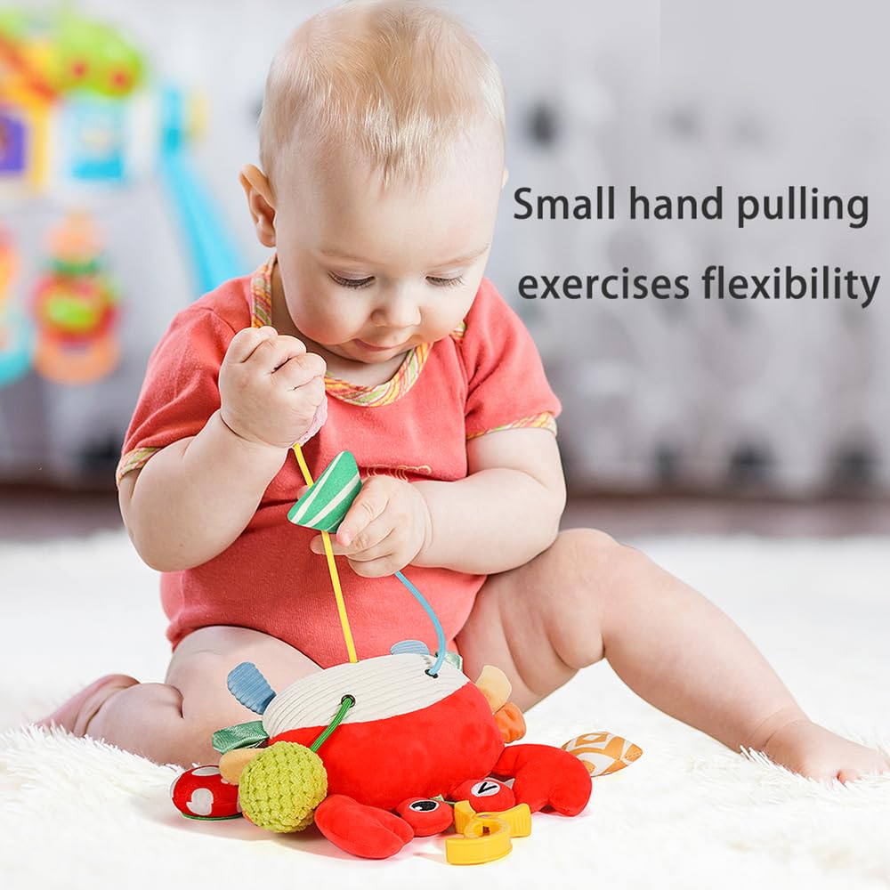 Car Seat Toys for Babies 0-12 Months - Hanging Baby Activity Toy for Car Seat, Stroller, Crib & Gym - Infant Plush Rattle with Mirror, Crinkle