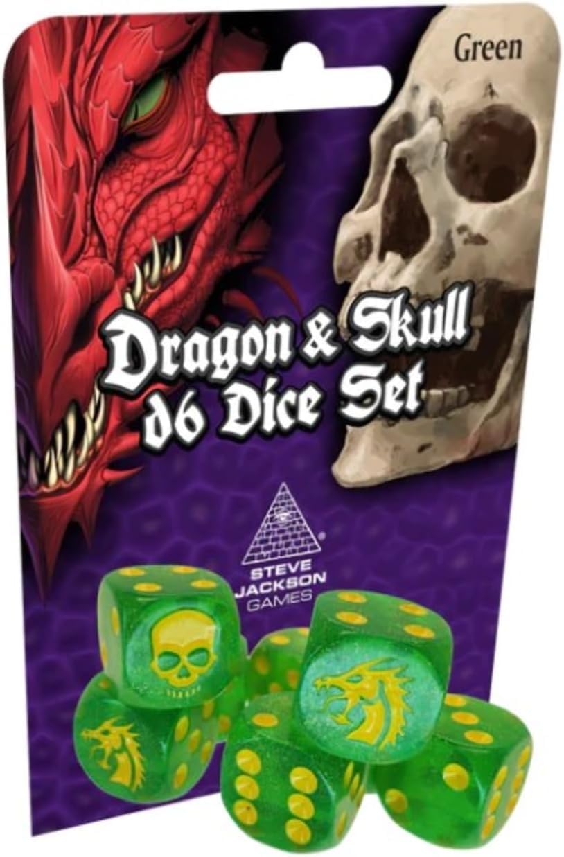 Steve Jackson Games Dragon & Skull Dice Pack Green Glitter, Ages 14+